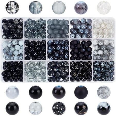 1box 375 pcs 15 styles 8mm Black Glass Round Beads Mixed color Beads Loose Ball Spacer Beads Spray Glass Beads Baking Painted Glass Bead Drawbench Glass Beads