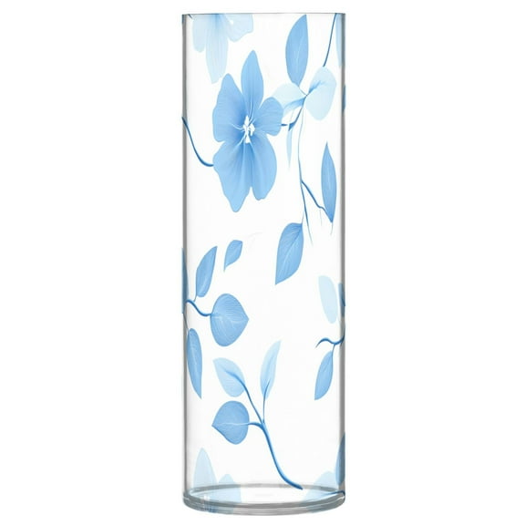 Clear Flower Vase Centerpieces Plastic Cylindrical Vases Home Wedding Decor 4"x12" Blue Flower and Leaf