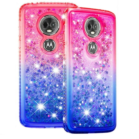 FIEWESEY For Motorola E5 Plus Case Moto E5 Supra Glitter Case Sparkle Glitter Flowing Liquid Quicksand with Shiny Bling Diamond Women Girls Cute Case For Motorola E5 Plus / E5 Supra - Pink+Blue