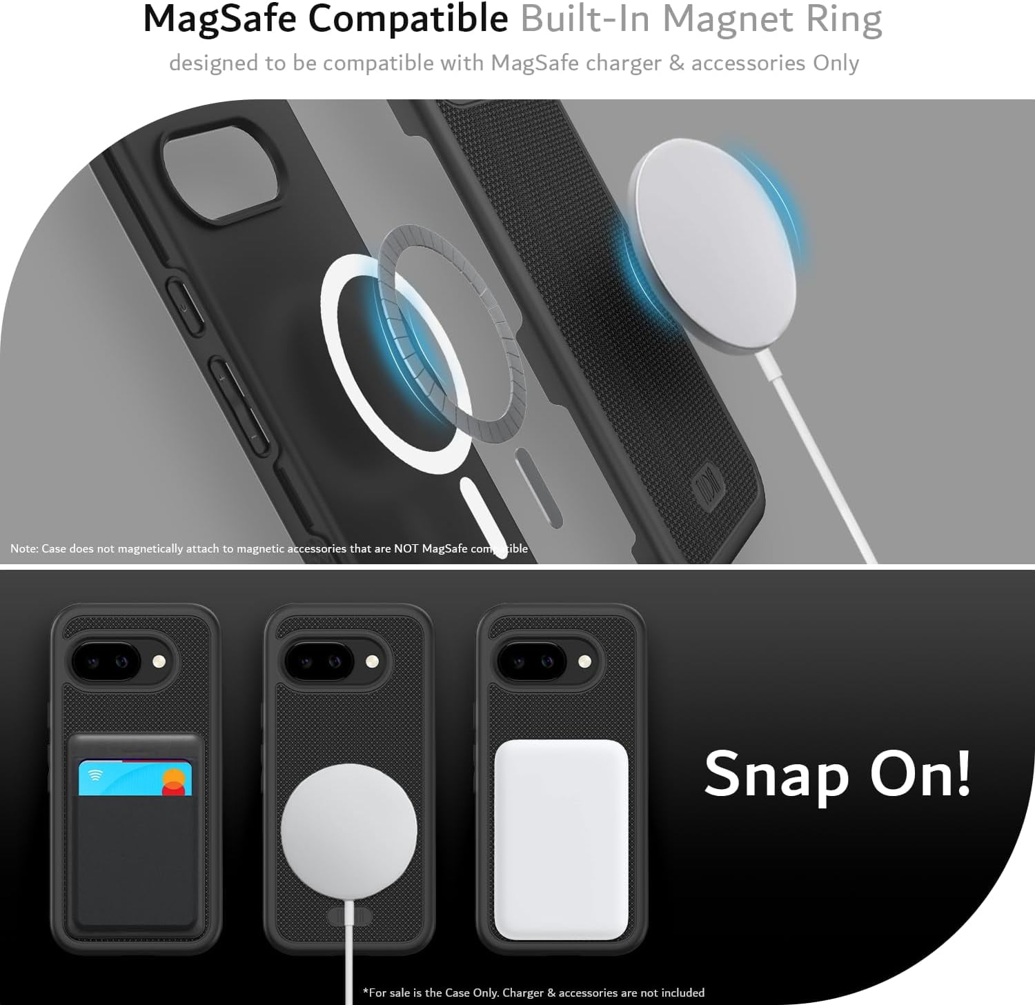 TUDIA MergeGrip for Google Pixel 9A Case 2025 MagSafe Compatible Cover - Black