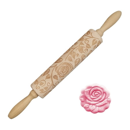 

Embossed Rolling Pins Engraved Wooden Rolling Pin Dough Roller with Flower Pattern for Baking Embossed Cookies