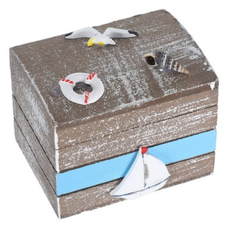 Nautical Box Set, Beach Theme Wooden Jewelry Boxes for Ocean Decor