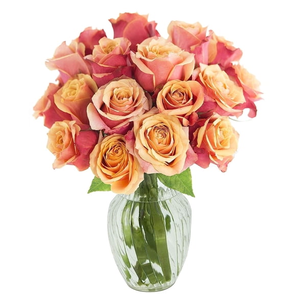 KaBloom : 18 Orange Roses, 3 Greens with vase, Next-Day Delivery, Gift for Every Occasion.