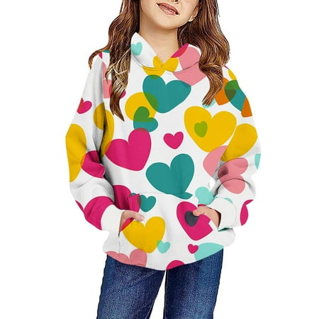 

Favoffer Girls Fashion Clothes 4-14 Years Teen Girls Cartoon Candy Heart Pattern Comfy Versatile Hooded Sweatshirt Top for Street & Fashion Look Fall/ Winter Outfit