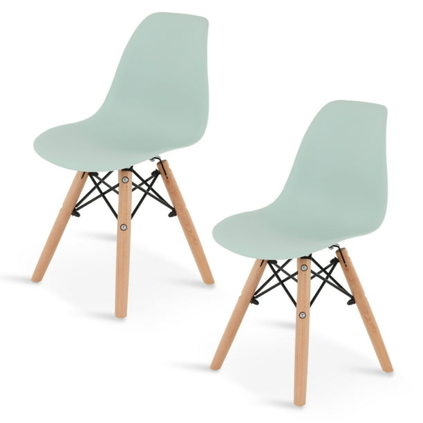 Sillas Infantiles para Niños con Asiento Ergonomico de Plastico y Estructura de Madera Diseño Tipo Eames - Sillas Preescolar Estilo Moderno con Soporte de Acero Set 2 Piezas