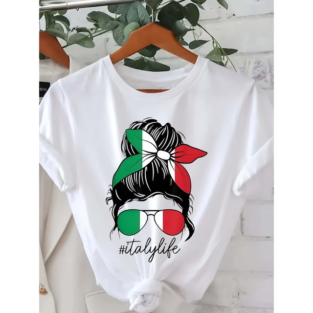 Camiseta de manga corta regular con bandera de Italia Itan y nombre del país