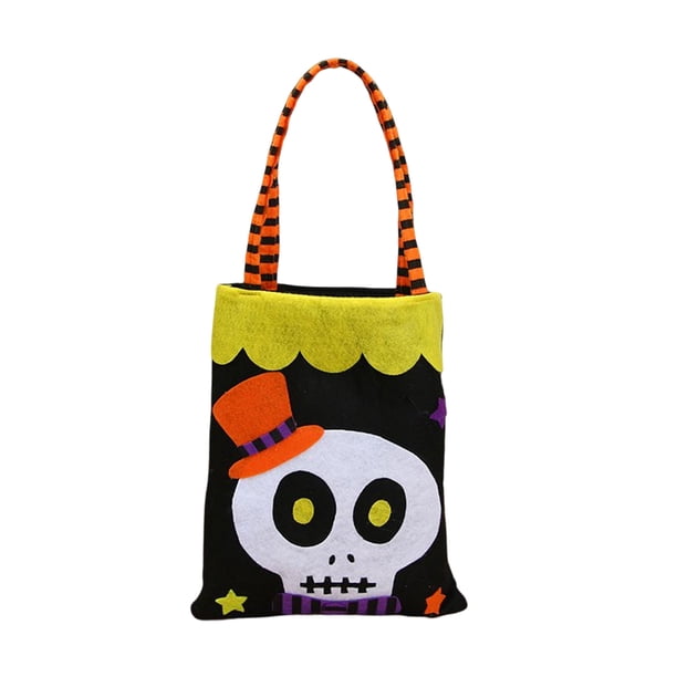 Bewildely Bolsa de dulces Accesorios de Halloween con asa Bolsa de calabaza Artesanía Accesorios de fiesta Arreglo de escena de tela Paquete de regalo Kits de decoración para fiestas Calavera negra Bewildely HA068067-02