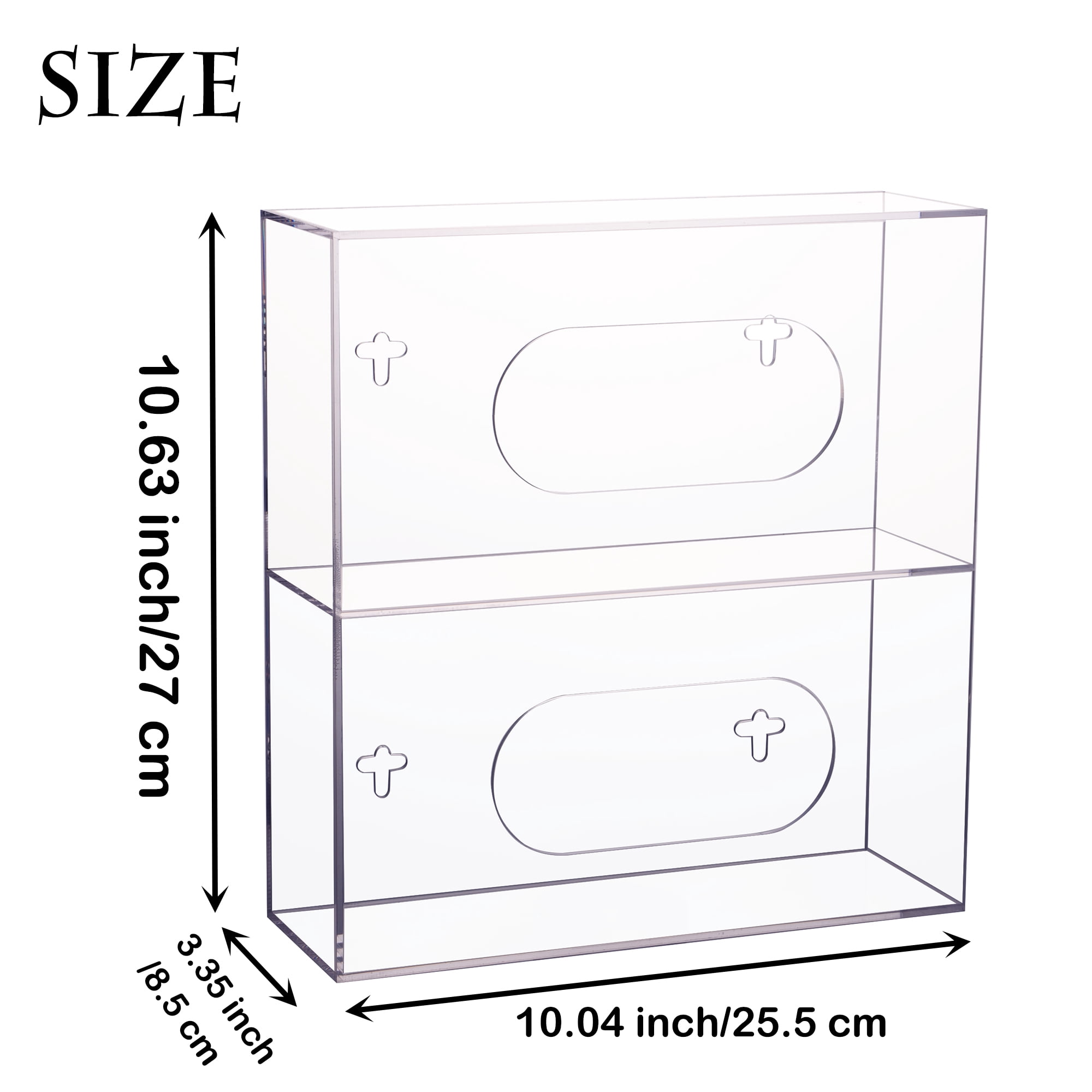 Aphbrada Glove Box Dispenser Holder Wall Mounted, Acrylic Double Gloves Rack for Medical, Latex, Rubber, Nitrile, Exam, Disposable Glove Boxes, Tissues Box Cover Holder, Clear