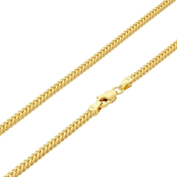 Nuragold 14k Real Yellow Gold Franco Square 2mm Box Chain Wheat Chain Necklace (16"-24") Italian Jewelry for Men & Women