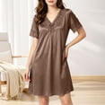 thumbnail image 6 of ZyeKqe Nightgown with Bulit in Bras for Women Lace V Neck Short Sleeve Tie Front Casual Comfy Loungewear Mini Dress, 6 of 7