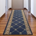thumbnail image 6 of Custom Size Runner Rug Fleur De Lis French Design Navy Color 26 or 31 inch Wide Pick Your Length Non-Slip Rubber Backing Stair Runner, 6 of 6