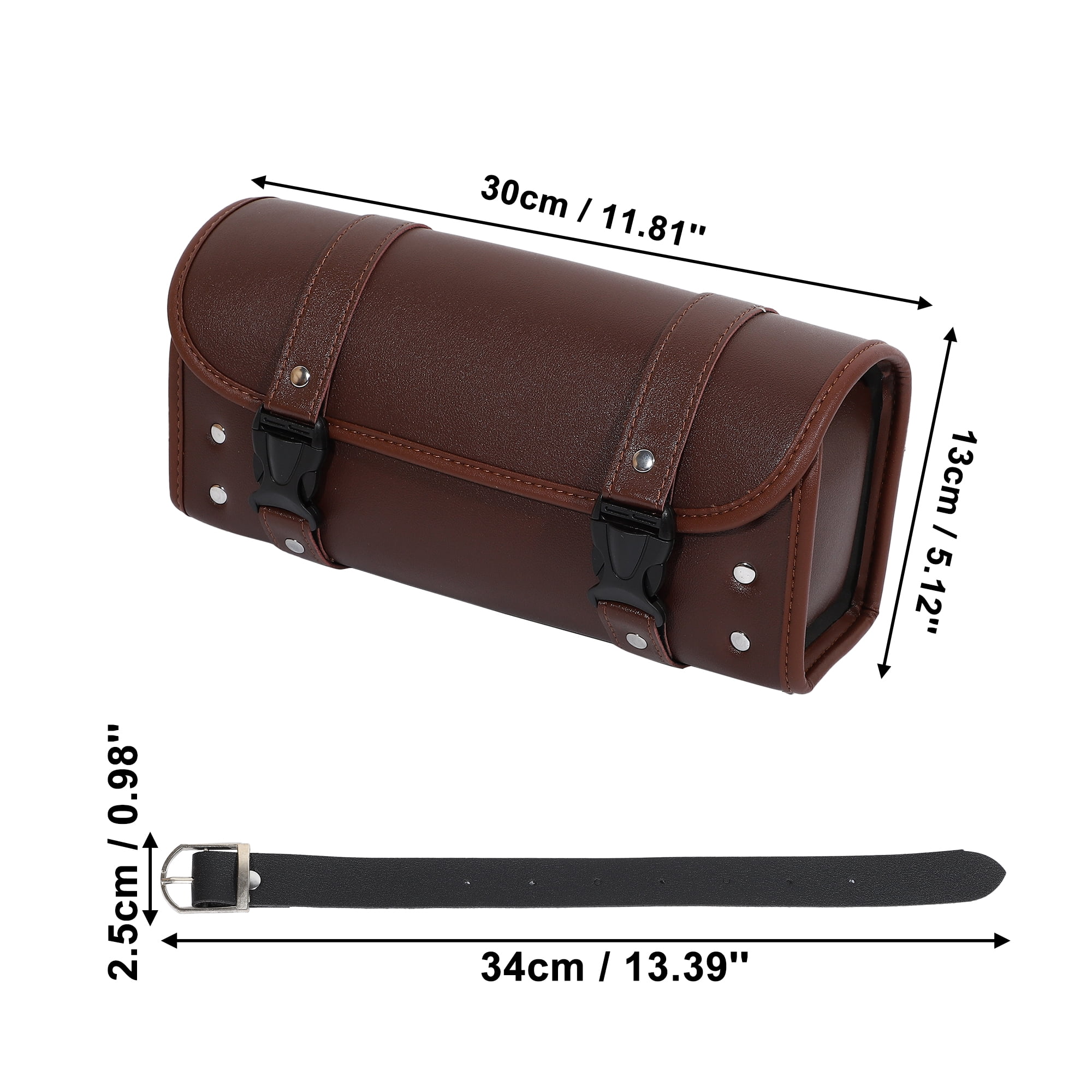 Unique Bargains Motorcycle Tool Bag Waterproof PU Leather Brown 11.81"x5.12"