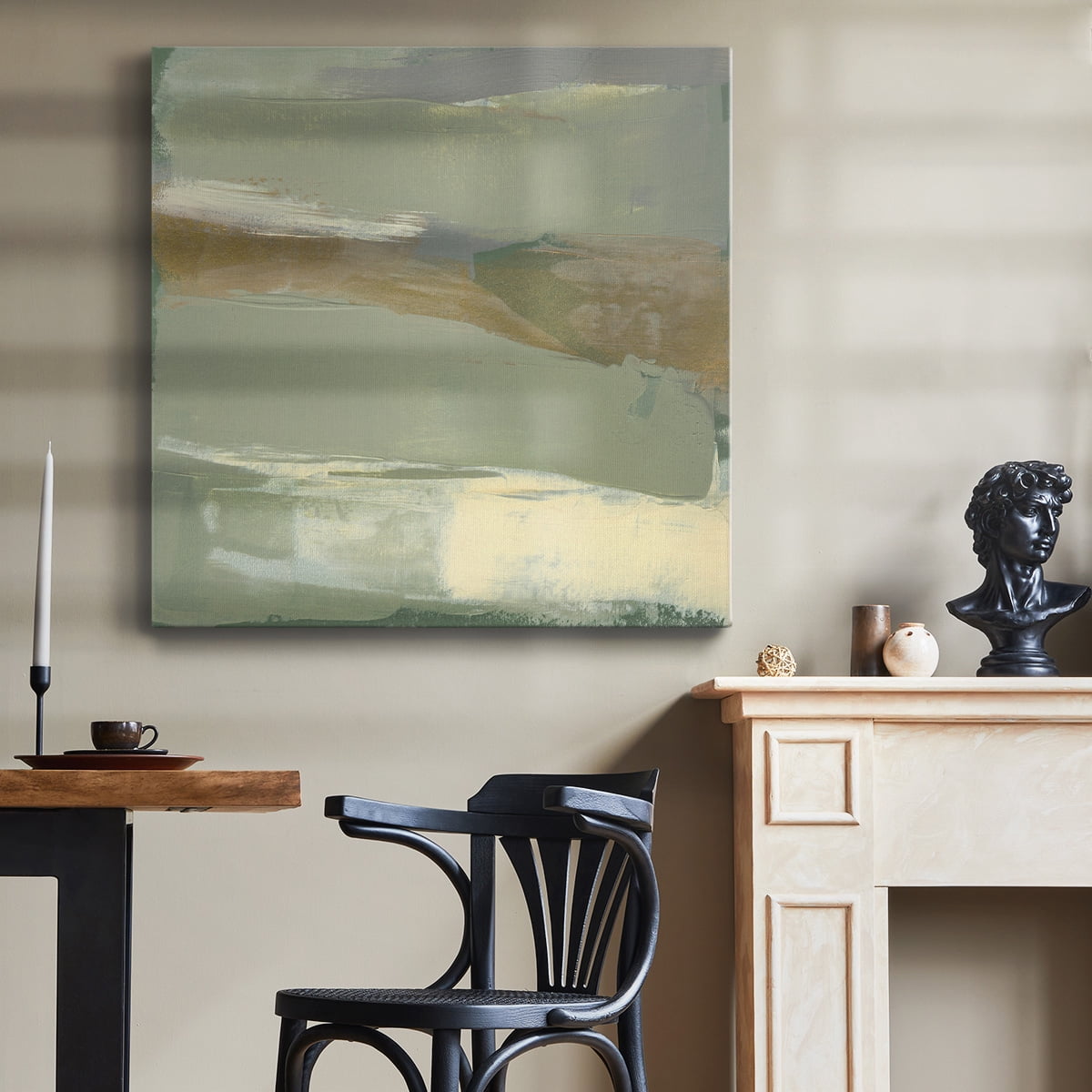 Wexford Home Sage & Gold Swipe V-Premium Gallery Wrapped Canvas, 40" x 40" - Ready to Hang