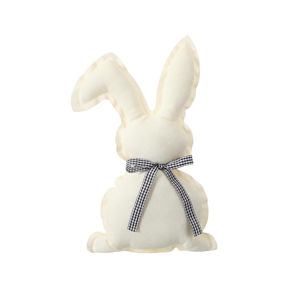 Easter Bunny Pillow, Cute Rabbit Shaped Throw Pillow with Checkered Bow, Linen Fabric Decorative Accent Pillow for Sofa Bedroom Living Room Home Decor, 17x10 Inches