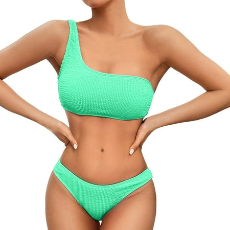 Sngxgn Women s High Waisted Bikini Swimsuit Drawstring Tie Side Bottom Two Piece Bathing Suit(Green M)