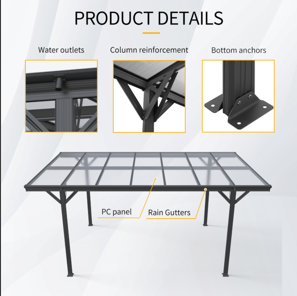 IMagacFun 16x10x8 Metal Carport Heavy Duty Car Shelter with Aluminum alloy Frame and Polycarbonate Panels for Outdoor Driveway Car, Truck