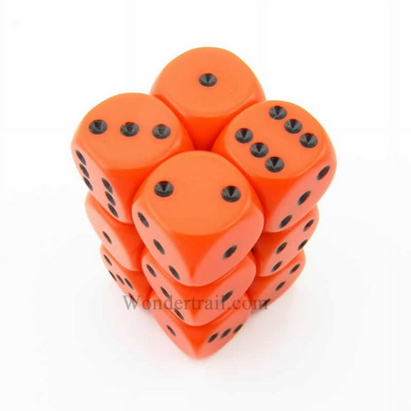 Orange Opaque D6 Dice with Black Pips 16mm (5/8in) Pack of 12 Dice Chessex