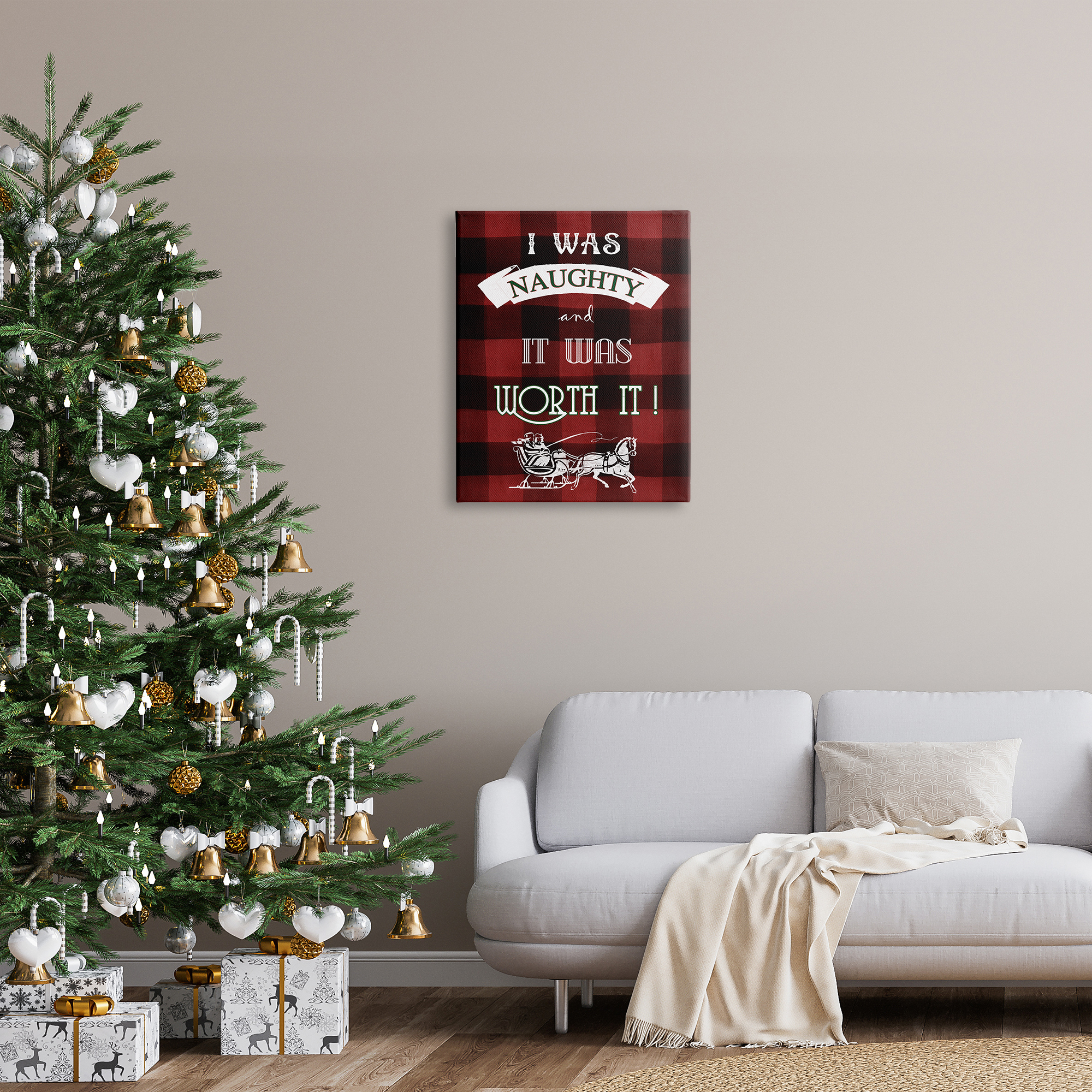 Stupell Industries Funny Plaid Christmas Holiday Painting Gallery Wrapped Canvas Print Wall Art, 24 x 30