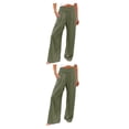 thumbnail image 3 of Pantalones de verano Jumpingount mujer holgados informales pierna ancha elásticos Verde oscuro L 2piezas, 3 of 6