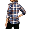 thumbnail image 6 of Edvintorg Blouses for Women 3/4 Length Sleeve Plaid Pullover Top V Neck Loose Casual Shirt Plus Size Clothes for Women Navy XXXL, 6 of 7