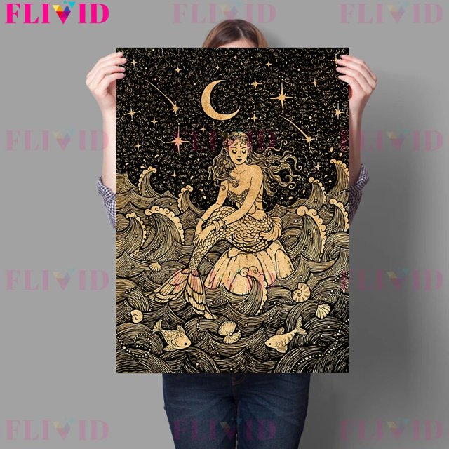Póster Artístico Retro de bruja y Luna, cuadro sobre lienzo para pared, decoración para sala de estar sin marco
