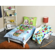 Cocomelon 5pc Toddler Bedding Set & Blanket, Toddler Bed, Blue, Polyester