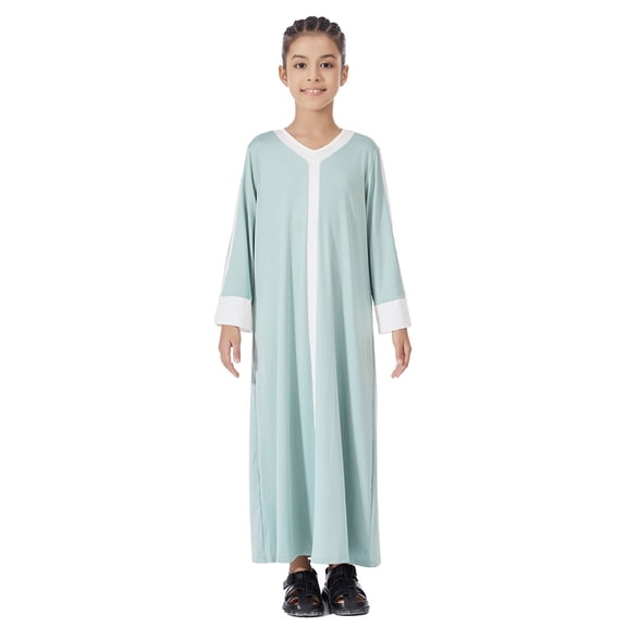 RUTAYY Children Girls Dress Color Block V-Neck Long Sleeve Party Flowy Twirl Comfortable Daily Wear Holiday Vibrant Dresses