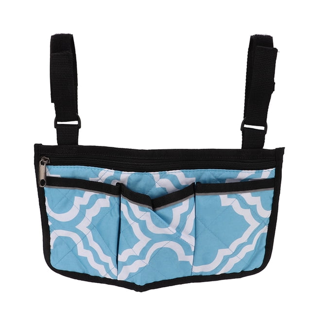 Wheelchair Armrest Storage Bag, Exquisite Workmanship Walker Storage Pouches Easily Use With Reflective Strips For Wallet For Outdoor Blue Pattern