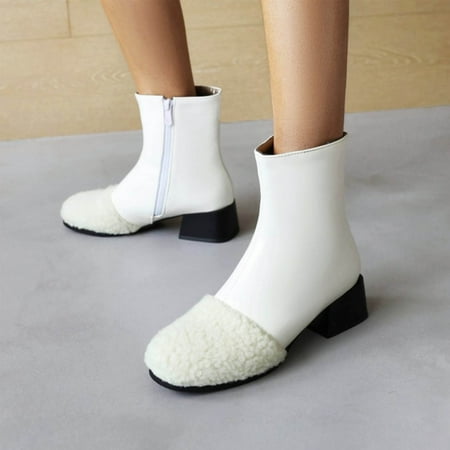 

Women s Boots Mid Heel Pointed Toe Boots Zip Shoes Fashion Patchwork Shoes Warm Boots Ankle Boots Mixed Colour Square Heel Women s Shoes