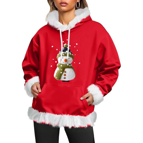 Arlun Christmas Hoodies for Men Women Xmas Cute Graphic White Fuzzy Trim Soft Comfy Sweatshirts Unisex Relaxed Fit Long Sleeve Hooded Pullover Tops 2025 6-Red M
