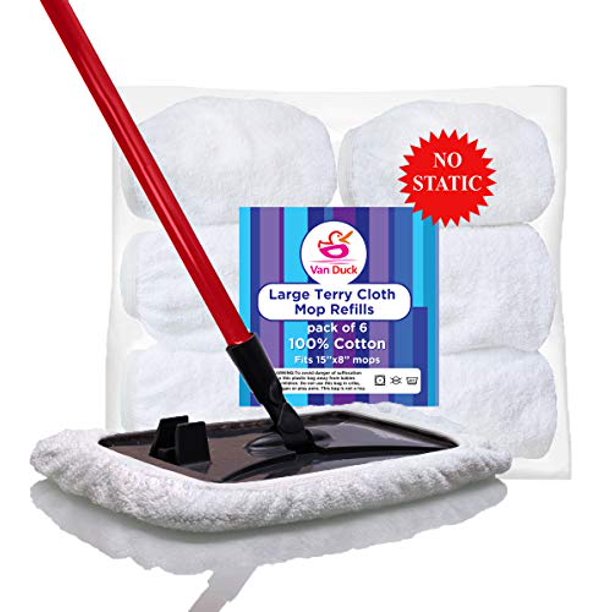 VanDuck 100 Cotton Terry Cloth Mop Pads 15x8 Inch 6Pack (Mop Is Not