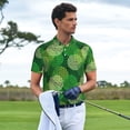 thumbnail image 2 of Kdxio Green Flower Print Men's Short Sleeve Polo Shirt,Midweight Men's Shirt-Medium, 2 of 5