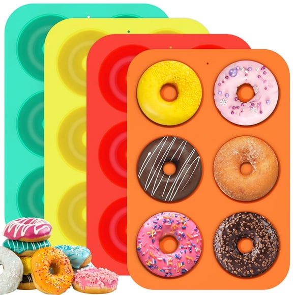 Jetcloudlive 4Pcs Silicone Donut Mold 6 Cavity Non-Stick Doughnut Pan Mould Tray Easy to Release Muffin Baking Tray Stackable Donut Baking Tin Heat Resistant 4 Colors for Donut Cake Biscuit Bagels