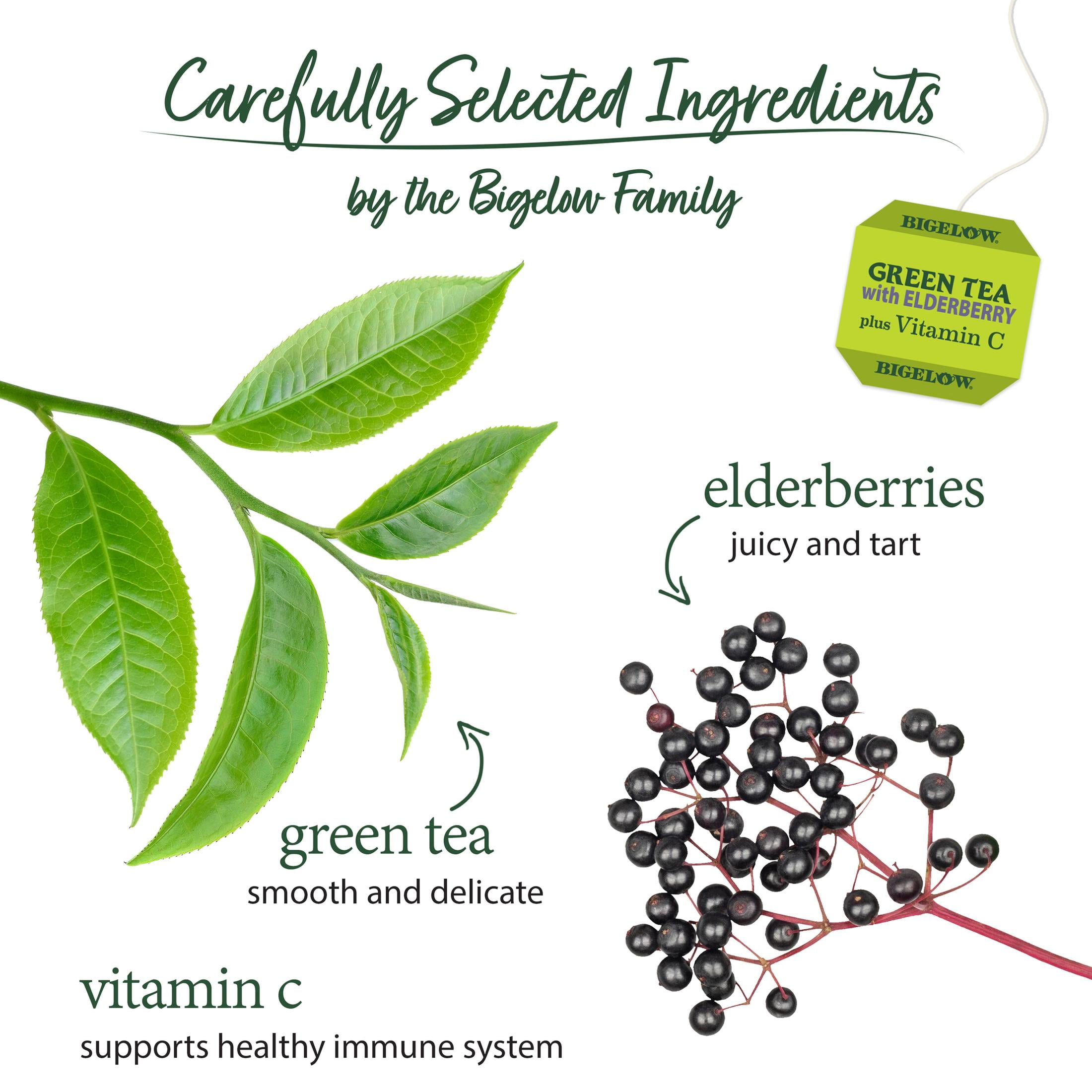 (4 pack) Bigelow Green Tea with Elderberry, Plus Vitamin C, Tea Bags, 18 Count