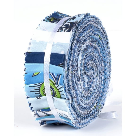 Soimoi 40Pcs Block Print Precut Fabrics Strips Roll Up 1.5x42inches Cotton Jelly Rolls For Quilting - Blue