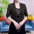 thumbnail image 2 of JGGSPWM Womens Solid Shrug Tie Top Open Front Cardigan Lightweight Pleated Ruched Blouse Black XXXXL, 2 of 4