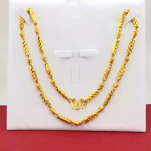 HOOUN Cylindrical hollow22K 24K Thai Baht Yellow Gold GP Filled Necklace 24 inch 6 mm