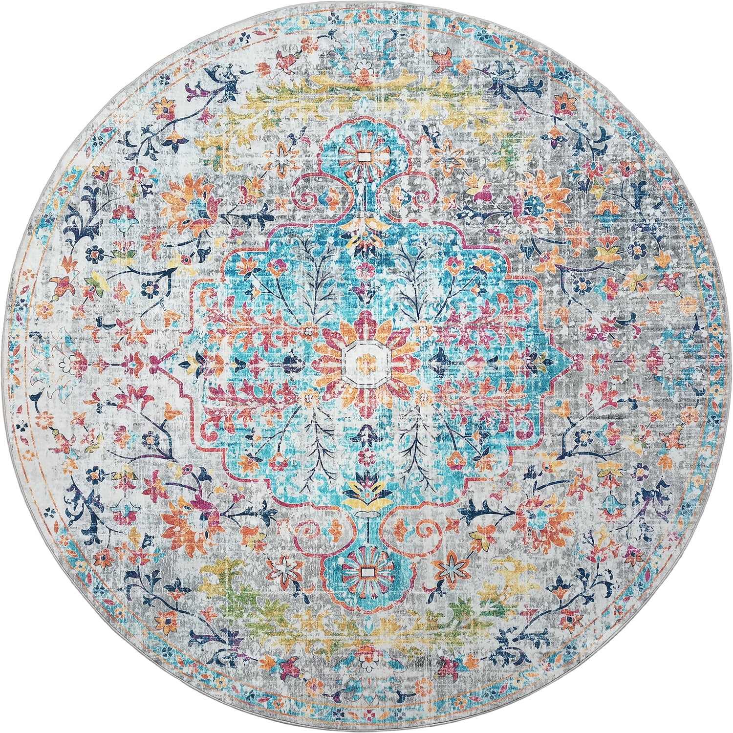 Mandala Machine Washable Area Rug 6R - Non-Slip & Safe Floor Rug - Stain Resistant Bedroom Rug - Comfortable Polyester Material Colorful Rug - Durable Modern Rug for Living Room - Living Room Rugs