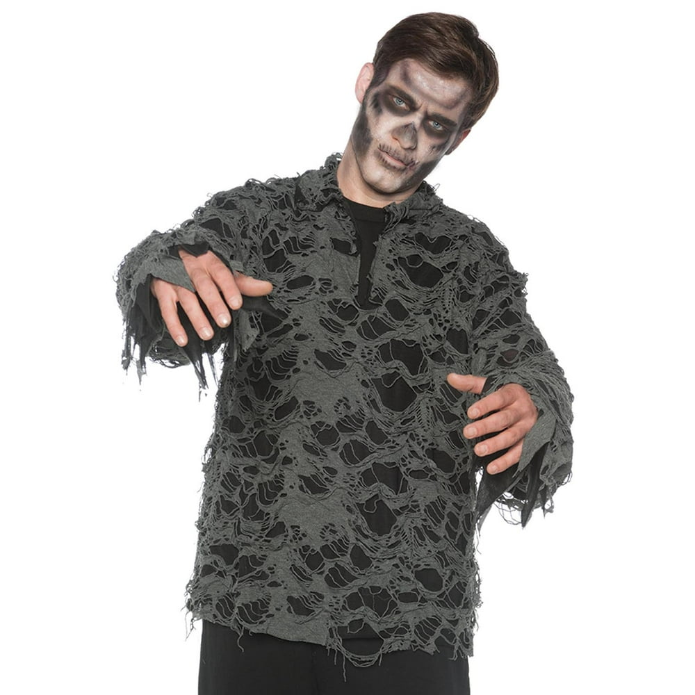 Tattered Mens Adult Ripped Grey Zombie Dead Pirate Costume Shirt