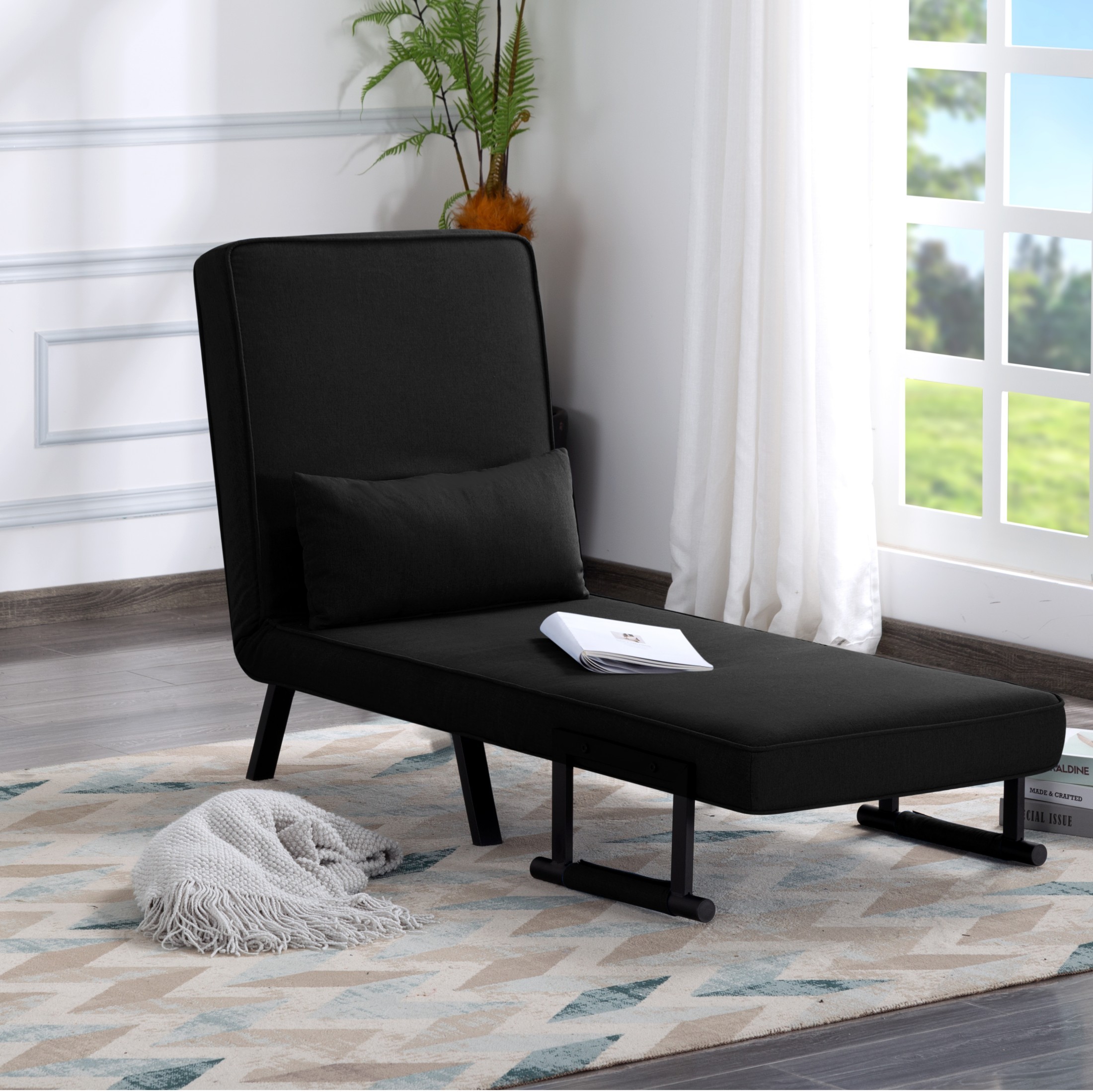 BSHTI Modern Folding Arm Chair Lounge 4-in-1 Convertible Sofa Bed with Adjustable Backrest for Small Spaces (Black)