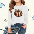 thumbnail image 2 of Thanksgiving Day Outfits Long Sleeve Cotton T-Shirts for Girls Pumpkin Plaid Printed Crewneck Fall Tops Tshirts (6-7 Years, White 05), 2 of 5