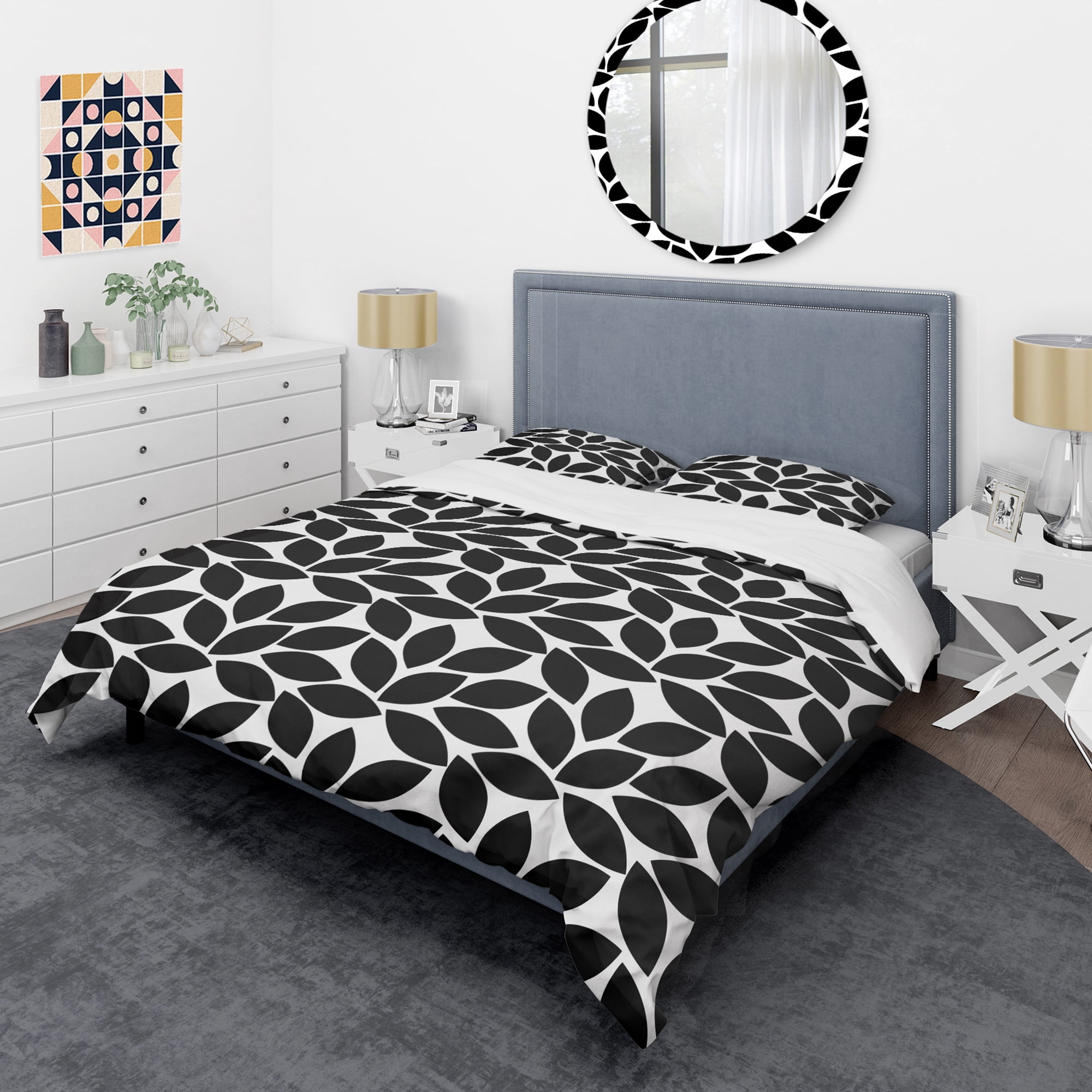 Designart 'Monochrome Geometric Pattern XII' Mid-Century Modern Duvet Cover Set