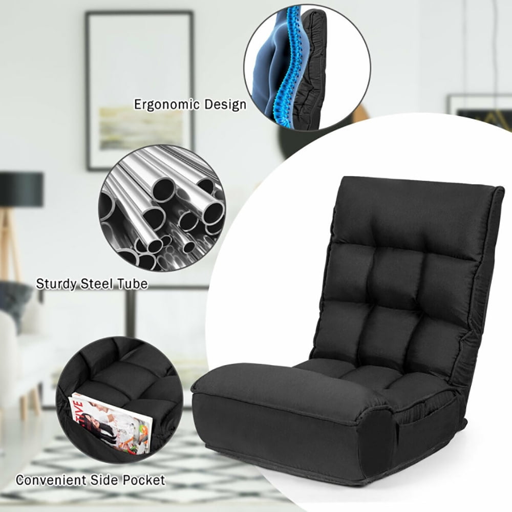 Finihen Floor Lazy Chair, Folding Lazy Sofa, 4-Position Adjustable Floor Chair, for Living Room, Bedroom, Dorm, Black Finihen Floor Lazy Chair, Folding Lazy Sofa, 4-Position Adjustable Floor Chair, for Living Room, Bedroom, Dorm, Black