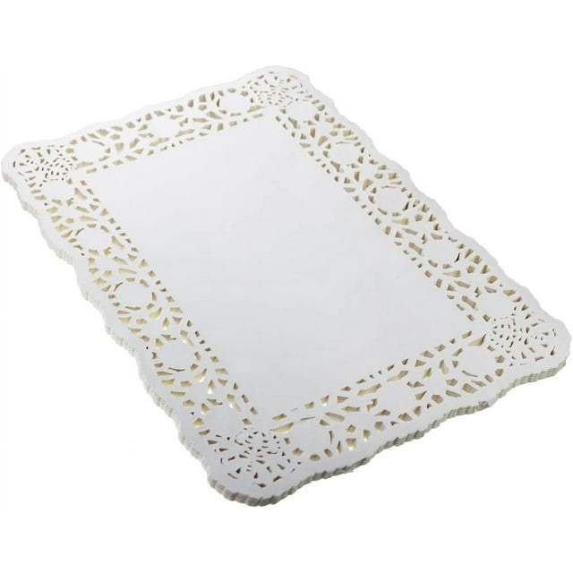 150 piezas de tapetes de papel rectangulares de encaje blanco, almohadillas para envolver pasteles, decoración de vajilla de boda (10,5 x 14,5 pulgadas)