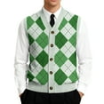 thumbnail image 3 of Kixjoy Sweater Vest for Men Formal Sleeveless V Neck Sweater Warm Plaid Ribbed Knit Vest Top Loose Fit Golf Fall Winter Pullover Tops, Green 3XL, 3 of 7