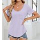 thumbnail image 5 of Top de Manga Corta de Cuello en V de Color Sólido de las Mujeres con Bolsillo, Blusa Casual de Poliéster Ligero, 5 of 6
