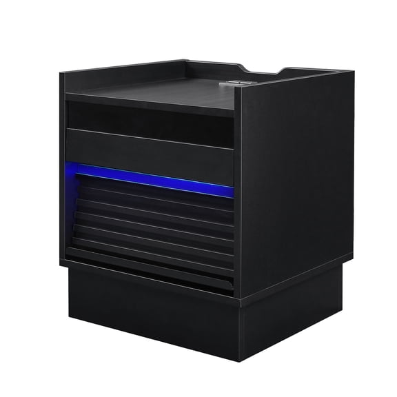 Mid Century Modern Nightstand with Charging Station & App-Controlled LED Lights - 2 Drawer Bedside Table with Outlets, USB Ports & Bookshelf, Black
