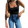 thumbnail image 3 of Womens Ribbed Tank Tops 2025 Summer Sleeveless Square Neck Shirts Casual Slim Fitted Knit Shirts Black XL, 3 of 7