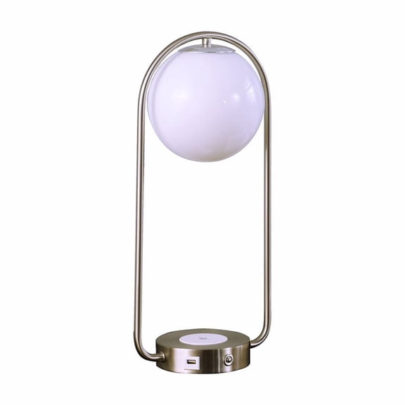 Nielsen Retro Table Lamp (19.25in) - USB Charging, Brushed Steel Silver