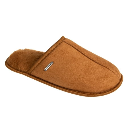 

SWISSBRAND Microsuede Fuzzy House Slippers for Men Indoor Outdoor Warm Footwear Cozy Mens Slippers Cognac 12-13